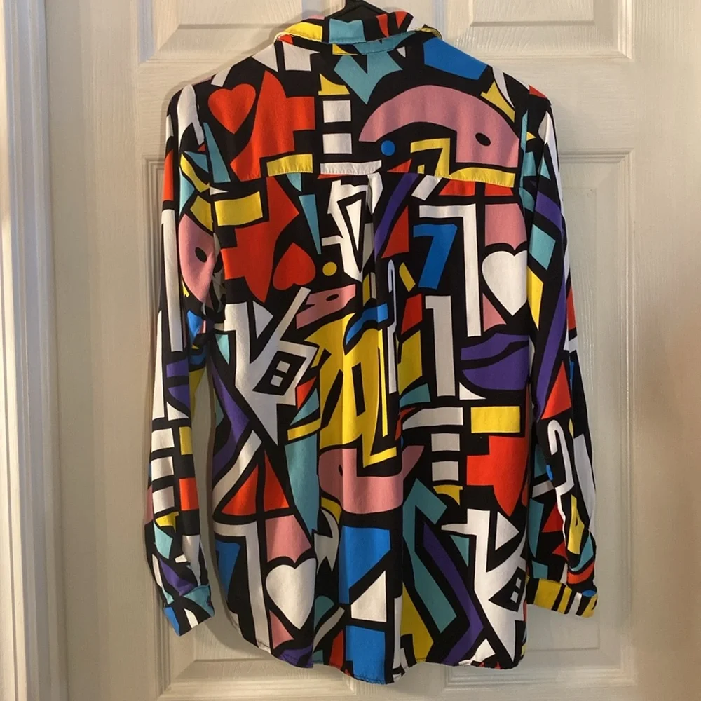 BIG DART Multicolored Pop Art Retro Button Down Long Sleeve Shirt - Picture 8 of 11